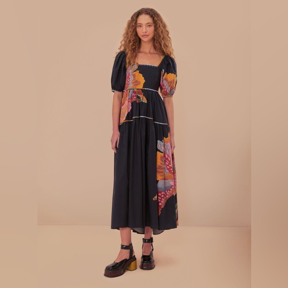 Farm Rio Black Lucy Floral Maxi Dress